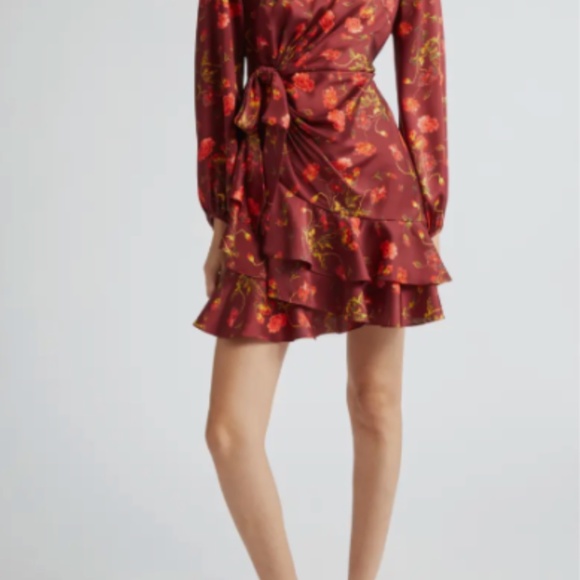 New Cinq a Sept Alice Floral Long Sleeve Mini Dress Rhubarb Sz 12 - Picture 2 of 5